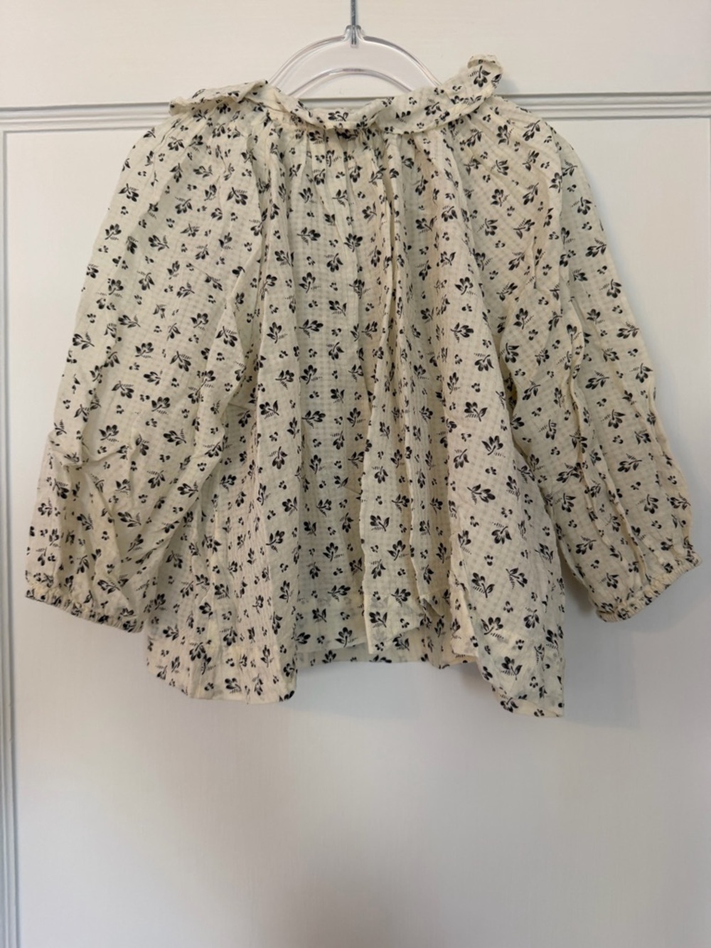 Caramel Cream Blouse with Black Floral Print - Picture 2 of 4